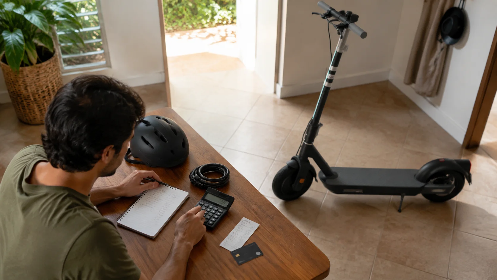 Cálculo del costo total de un scooter OKAI con casco y candado